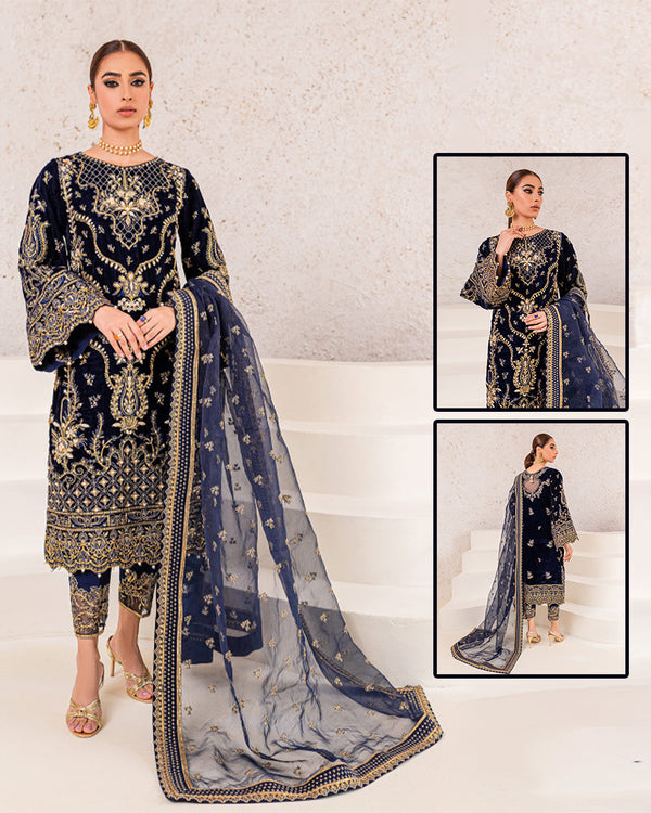 Gulaal Embroidered Velvet Wedding Collection-Navy Blue