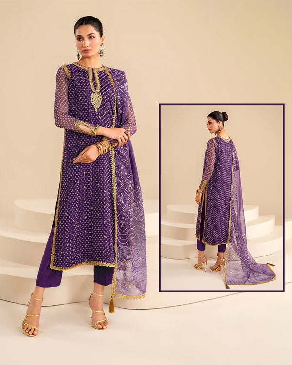 Baroque Summer Swiss Lawn Formal Collection-Purple Chunri