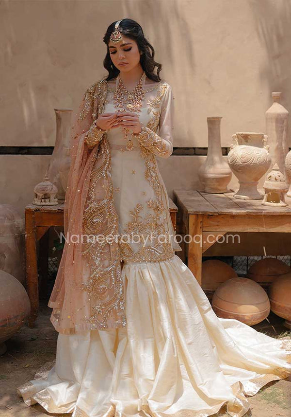 Namera Farooqi Embroidered Addawork Formal Wedding Wear Collection-White